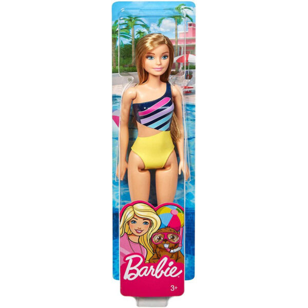 Mattel Barbie Beach Water Play Κούκλα Με Μωβ Και Κίτρινο Μαγιό DWJ99 / GHW41