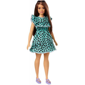 Mattel Barbie Fashionistas Κούκλα Num 149 Με Μακριά Μελαχρινά Μαλλιά Aqua Πουά Φόρεμα FBR37 / GHW63
