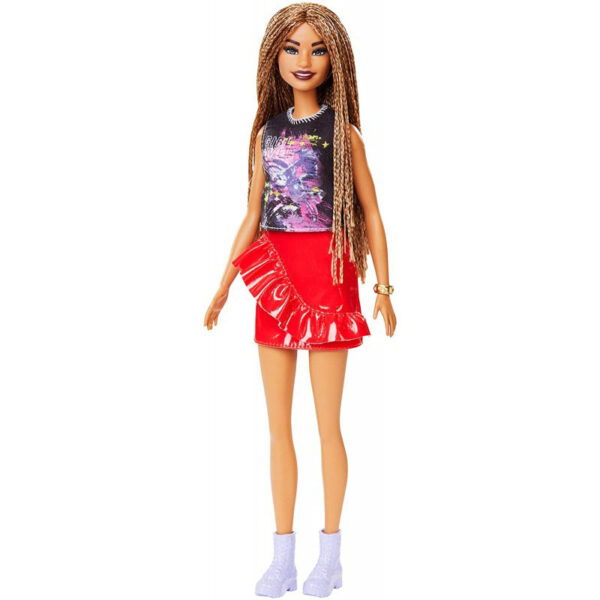 Mattel Barbie Fashionistas Girl Power T-Shirt Κόκκινη Δερμάτινη Φούστα Και Αξεσουάρ FBR37 / FXL56 Mattel Barbie Fashionistas Girl Power T-Shirt Κόκκινη Δερμάτινη Φούστα Και Αξεσουάρ FBR37 / FXL56