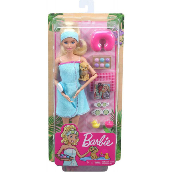 Mattel Barbie Wellness Ημέρα Ομορφιάς Σπα Κούκλα Με Κουτάβακι Και 9 Αξεσουάρ GKH73 / GJG55