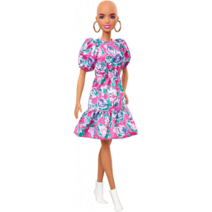 Mattel Barbie Fashionistas Doll 150 With No-Hair Look Wearing Pink Floral Dress, White Booties Και Earrings FBR37 / GYB03