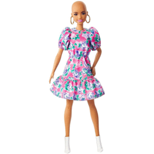 Mattel Barbie Fashionistas Doll 150 With No-Hair Look Wearing Pink Floral Dress, White Booties Και Earrings FBR37 / GYB03