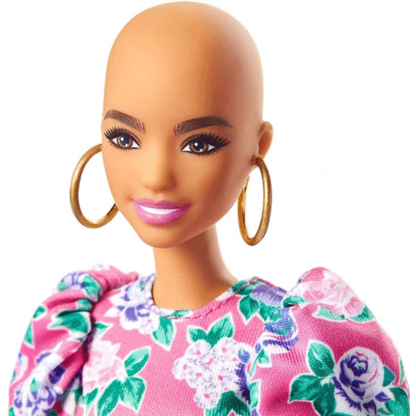 Mattel Barbie Fashionistas Doll 150 With No-Hair Look Wearing Pink Floral Dress, White Booties Και Earrings FBR37 / GYB03