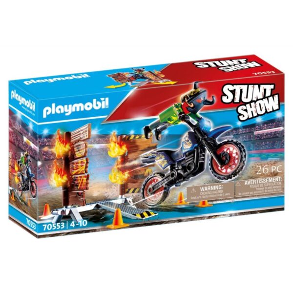 Playmobil Stunt Show Μηχανή Motocross Με Φλεγόμενο Τοίχο 70553