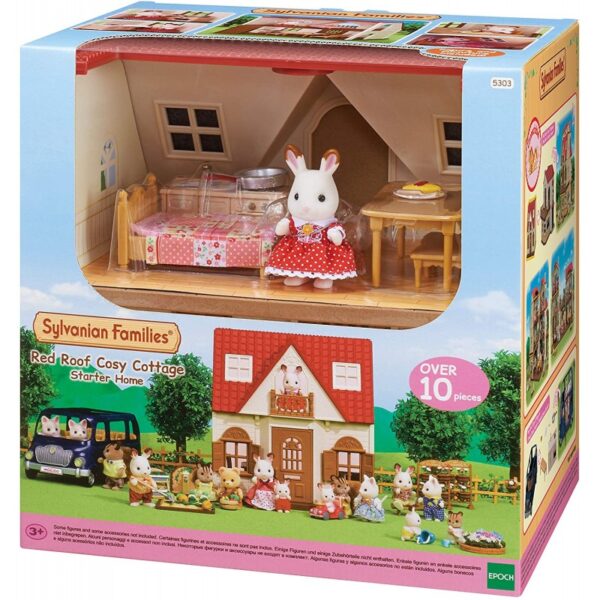 epoch sylvanian families eξοχικό σπιτάκι με κόκκινα κεραμύδια 5303 Το Red Roof Cozy Cottage είναι ένα σετ all-in-one που περιλαμβάνει ένα διώροφο σπίτι, φιγούρα (Chocolate Rabbit Girl) και έπιπλα. Διαθέτει ένα αφαιρούμενο δεύτερο όροφο που μπορεί να τοποθετηθεί δίπλα στο ισόγειο για να δημιουργήσει έναν ευρύτερο χώρο που είναι ευκολότερο να παίξετε. Οι σκάλες έρχονται ως αυτόνομη μονάδα και μπορούν να τοποθετηθούν σε οποιαδήποτε επιθυμητή τοποθεσία. Τα παράθυρα είναι εξοπλισμένα με παντζούρια που μπορούν να ανοίξουν και να κλείσουν κατά τη διάρκεια του παιχνιδιού.