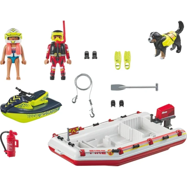 Playmobil city action φουσκωτό σκάφος πυροσβεστικής με θαλάσσιο scooter 71464