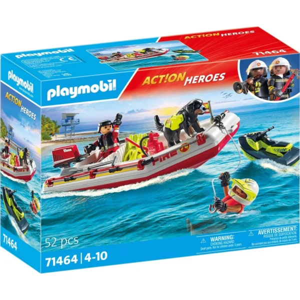 Playmobil city action φουσκωτό σκάφος πυροσβεστικής με θαλάσσιο scooter 71464