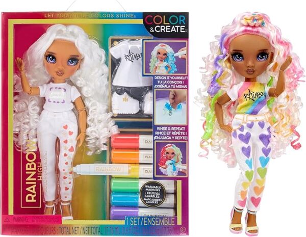MGA Rainbow High: Color & Create DIY Fashion Doll - Purple Eyes/ Curly Hair (594147EUC)